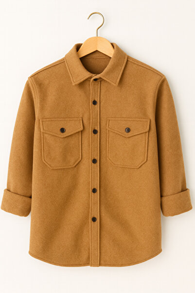 mavisima erkek giyimi Men's Camel Cashmere Lumberjack Style Shirt Jacket – Comfortable Fit New Season Winter Fashion Trend