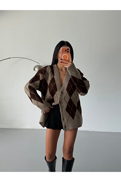 Lamierra Baklava Pattern Soft Women's Knitwear Cardigan