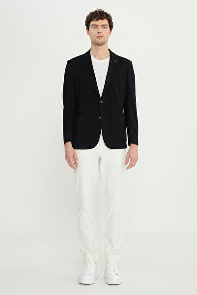 ALTINYILDIZ CLASSICS Men's Black Cotton Slim Fit Slim Fit Dobby Stretch Blazer Jacket with Pocket