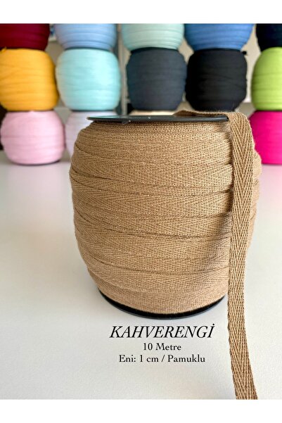 seyranat 10 Metre Eni 1 Cm Kahverengi %100 Pamuklu Dar Dokuma-Balıksırtı Biye...