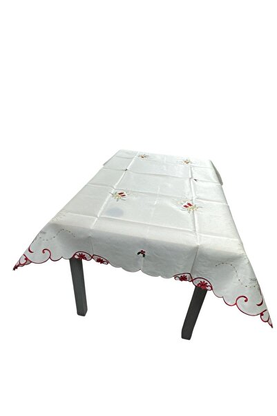 OEM Christmas tablecloth with lace and candle print, 130 × 180 cm, creamy white