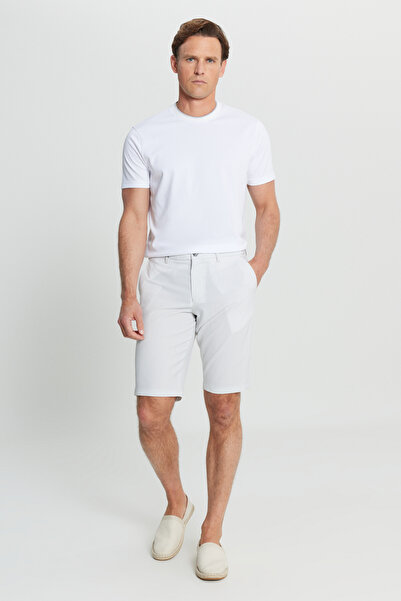 ALTINYILDIZ CLASSICS Ανδρικό σορτς γκρι-λευκό εφαρμοστό με λεπτή εφαρμογή με δεμένη μέση με σχέδιο γκόφρε και πλαϊνές τσέπες