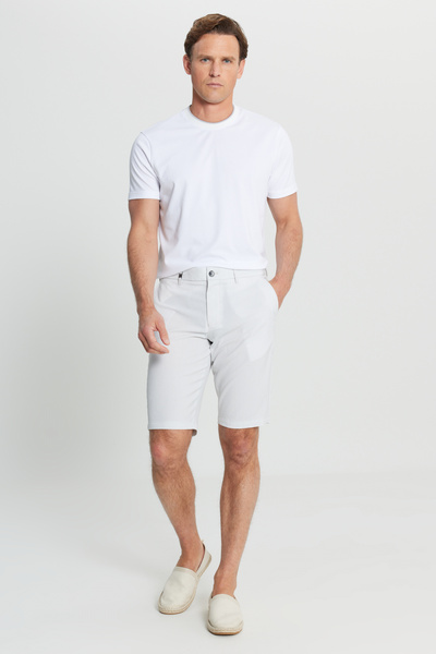 ALTINYILDIZ CLASSICS Ανδρικό σορτς γκρι-λευκό εφαρμοστό με λεπτή εφαρμογή με δεμένη μέση με σχέδιο γκόφρε και πλαϊνές τσέπες