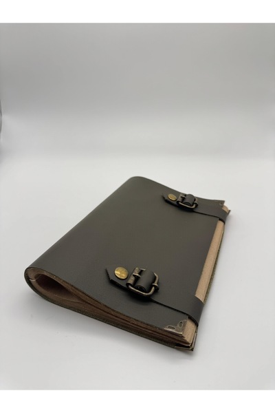 LAYDA دفتر ملاحظات من الجلد الطبيعي بنسبة 100% باللون الكاكي