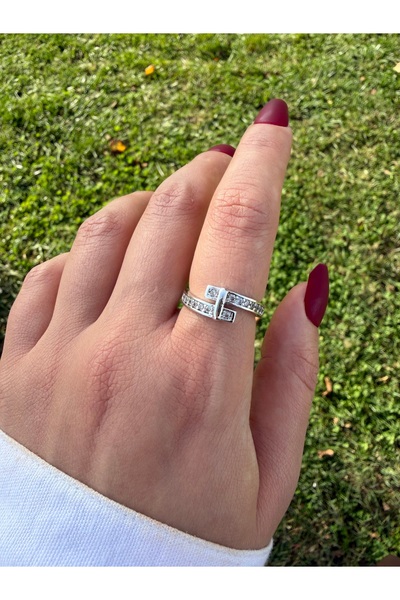 Eylülün Takısı Women's Silver Color Double Row Stone Modern Ring