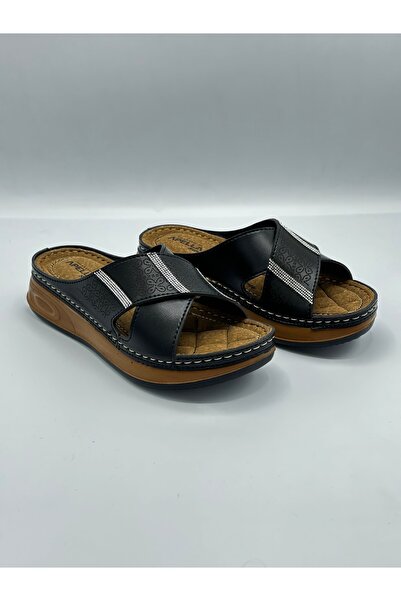 Apella Daily Women's Slippers Cross-Strapped Stone Detailed Slippers Black