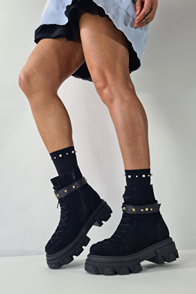 GARKONY Women's Boots Natural Leather Black with Removable Strap Monik