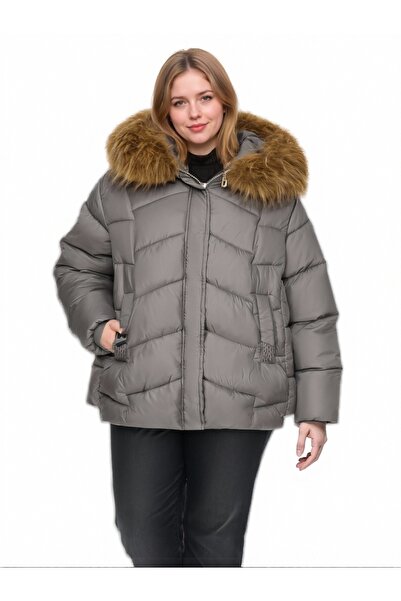 SETTY KOOP Women’s Plus Size Flattering Slim-Fit Look Puffer Jacket with Faux Fur Hood, 3XL–7XL