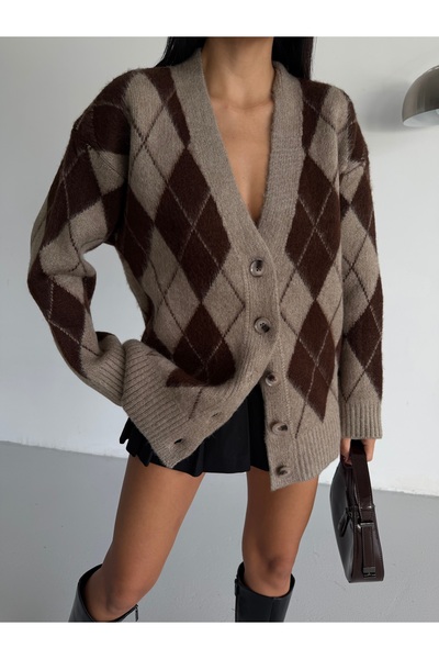 Lamierra Baklava Pattern Soft Women's Knitwear Cardigan