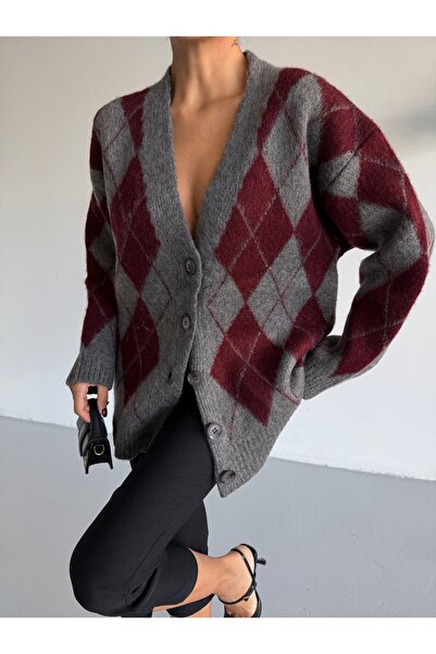 Lamierra Baklava Pattern Soft Women's Knitwear Cardigan