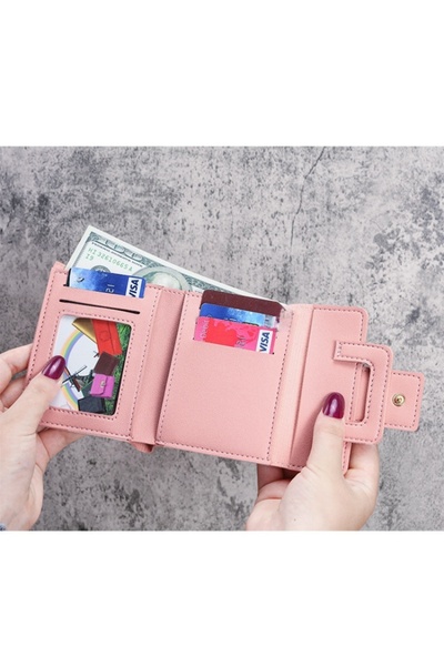 Generic Womens Small Wallet Mini Purse Bifold Slim Card Case Holder Zipper Coin Pocket-Pink