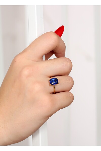 LİNOVE JEWELLERY 925 Ayar Gümüş Safir Tektaş Yüzük, Gümüş Baget Yüzük, Özel G...