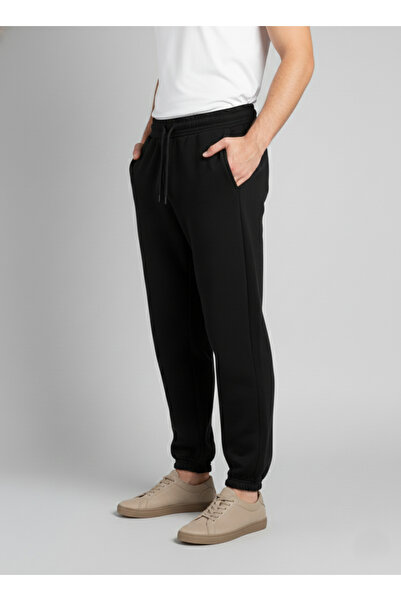 balkonda Sweatpants 3 Thread Loose Fit Soft Stretchy Elastic Leg Unisex Matte Black