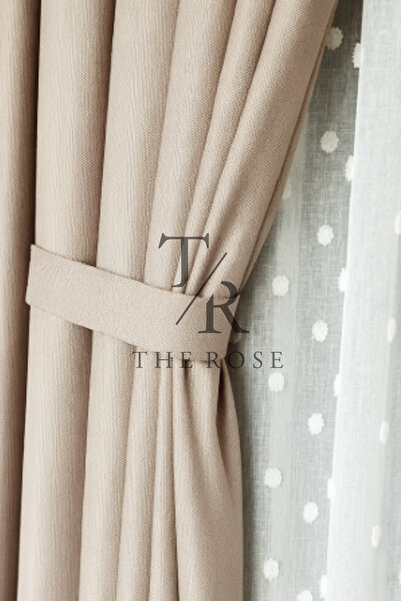 The Rose Keten Fon Perde, Bej, Pano Fon, Sık Pile, Kuşaklı, Düz Renk, Tek Kanat