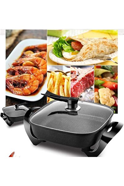 Generic 1800W Electric Skillet Pizza Maker Paella Pan Non Stick Multi Cooker Frying Pan Steamer Glass Lid