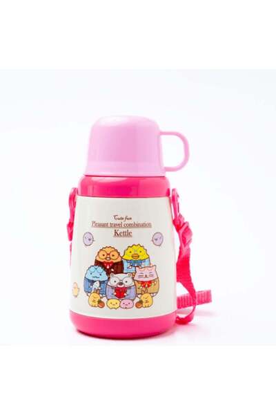 Generic A plastic water bottle with a cup for children, decorated with cartoon characters.