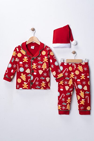 nazarbebe Unisex Red Christmas Themed 3-Piece Baby Pajama Set (6-24 Months)
