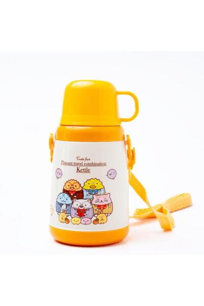 Generic A plastic water bottle with a cup for children, decorated with cartoon characters.