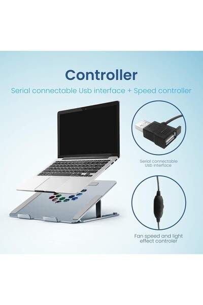 Generic Gaming Laptop Cooling Pad with RGB Lights Aluminum Adjustable Height Stand for 13-17 Inch Notebooks