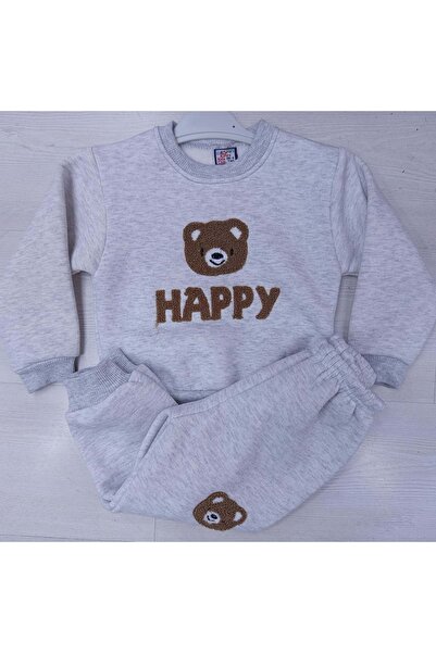 BAŞAK ÇOCUK GİYİM 9021.351 Bear with Bear Fleece-Lined Set of Bottom and Top ...
