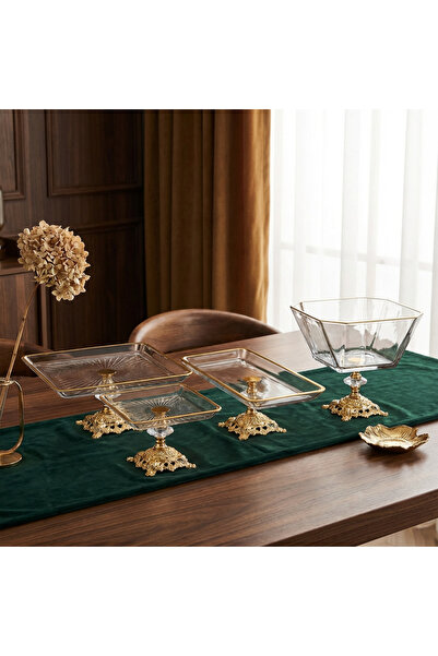 ASSA BAZAAR طقم عرض زجاجي مكون من 4 قطع مع أرجل معدنية ذهبية اللون