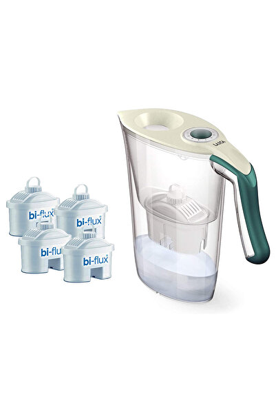 LAICA Tosca Water Filter Pitcher 2.3L with 4 Bi-Flux Universal Cartridges, White/Green