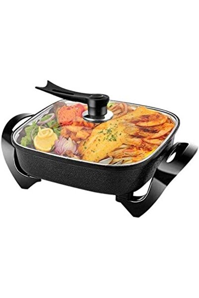 Generic 1800W Electric Skillet Pizza Maker Paella Pan Non Stick Multi Cooker Frying Pan Steamer Glass Lid