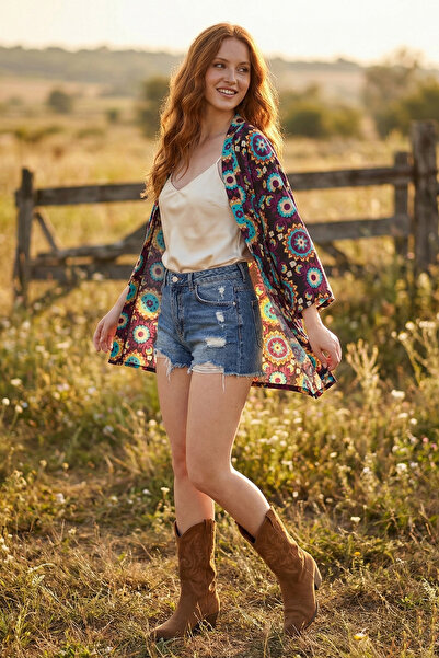 Sabaki Viscose Patterned Oversized Kimono