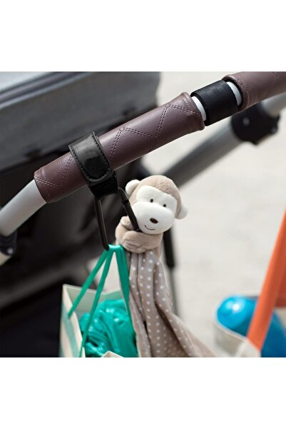 Generic X-Spring Stroller Hooks, 2-Pack Velcro Bag Hooks for Diaper Bags, Premium Faux Leather, Black