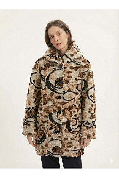 della moor Women's Beige Italian Embossed Wide Fit O Oversized Long Wool Felt Coat