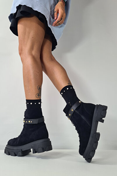 GARKONY Women's Boots Natural Leather Black with Removable Strap Monik