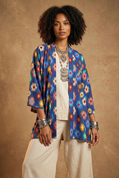 Sabaki Viscose Patterned Oversized Kimono