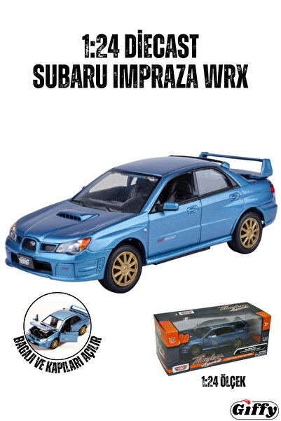 giffy Subaru Impeza Wrx DieCast Model Spor Araba Kutulu Full Metal Kapıları Bagajı Açılan 1:24 Ölçek Mavi
