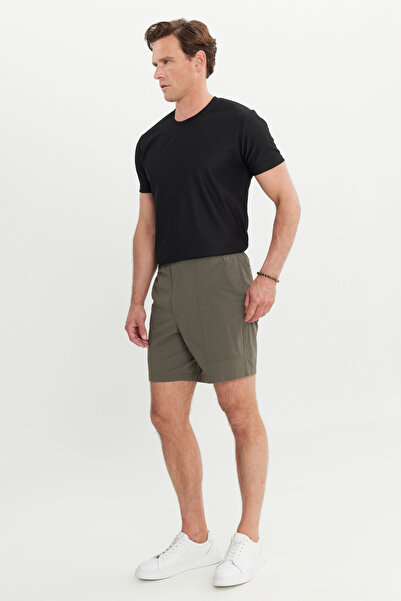 ALTINYILDIZ CLASSICS Men's Khaki 360 All-Direction Stretch Slim Fit Slim Fit Flexible Shorts with Side Pockets