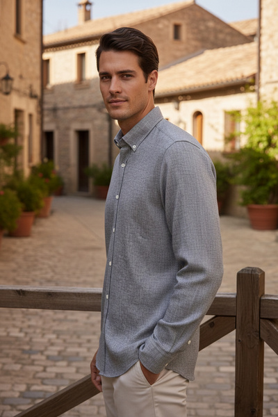 NAZEF Slim Fit High Quality Button Collar Cotton Blended Linen Shirt