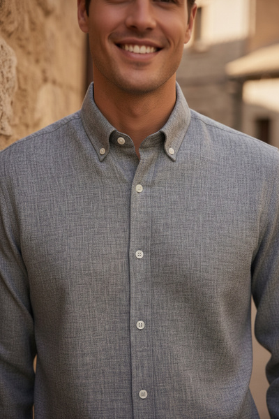 NAZEF Slim Fit High Quality Button Collar Cotton Blended Linen Shirt