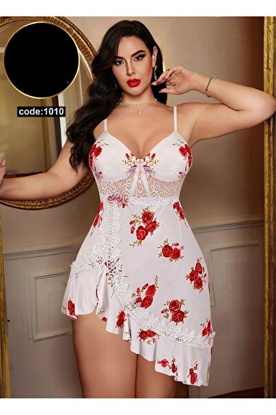 TREN Floral Lace Nightgown Mini Lingerie Adjustable Straps Ruffled Hem Romantic Sleepwear Loungewear