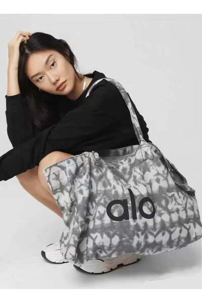 AIO Alo Yoga Single-Shoulder Canvas Bag, Large-Capacity Shopping & Sports Tote - Gray