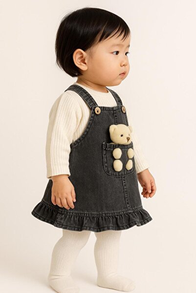 TUOBEBE Teddy Bear Jean Jile Suspender Skirt Dress 2-Piece Set