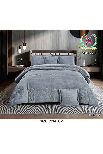 HOURS Meead Winter Double Bed Set, Luxurious Winter Collection, 6 Pieces, Faux Fur on Velvet
