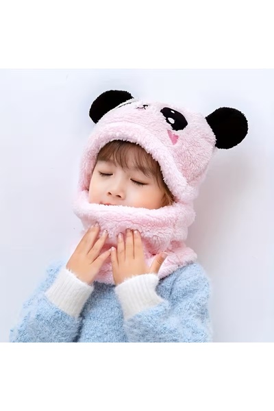 GlassySKY (3 -8 Years) Panda Plush Full Face Protection Winter Hat