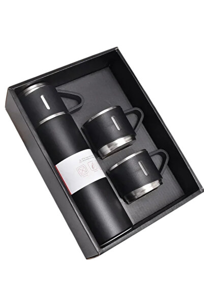 ESUSO Yılbaşı Hediyesi 500 ml Çift Katmanlı 3 Bardaklı Paslanmaz Çelik Termos...