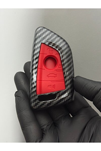 Mavi Keys Husă de protecție pentru chei din fibră de carbon cu 4 butoane compatibilă cu FEM Smart pentru BMW F10, F11, F30, F90, roșu