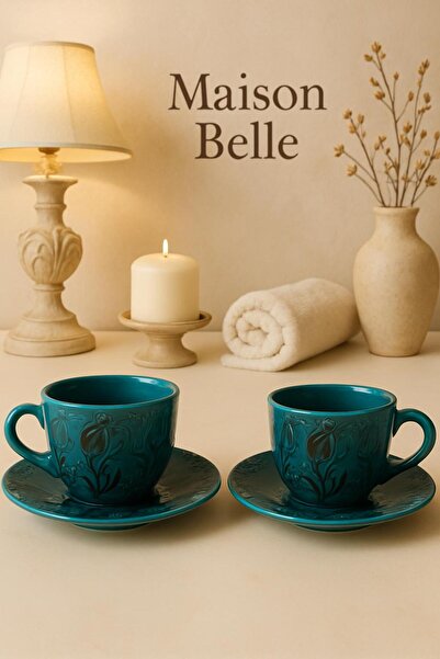 Yerel Üretici Maison Belle 2’Li Altlıklı Retro El çizimi Kahve Fincanı