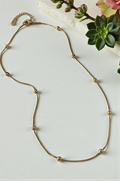 NBS Beautiful Naturel Stones Çelik Dorika Zincir Çelik Kolye Altın Renk Karar...