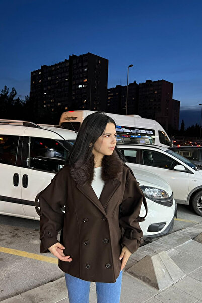 thesunfyre Γυναικείο μπουφάν με γούνινο γιακά και τσέπες