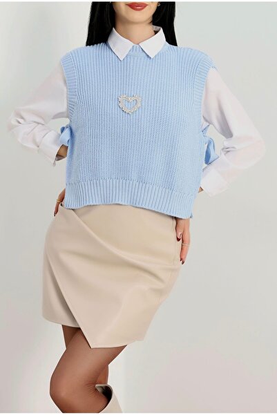 DuRu LiNe 💖 Kalp Detaylı Yan Bağcıklı Triko Süveter – Şık & Modern Stil