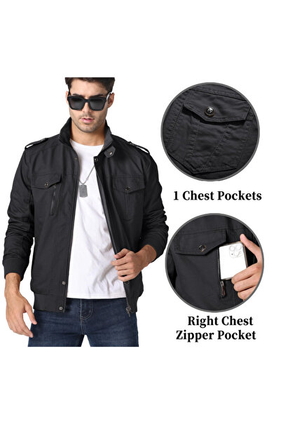 Kefitevd Men's Transition Jacket Lightweight Autumn Bomber Cargo Jacket Black S