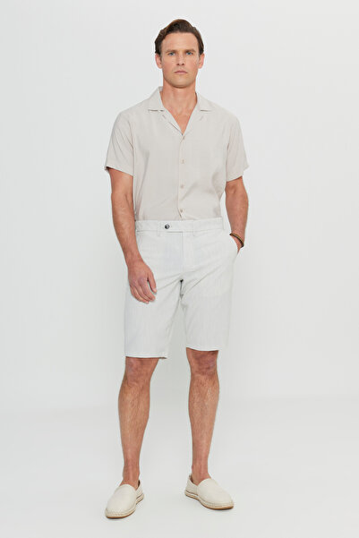 ALTINYILDIZ CLASSICS Ανδρικό σορτς ταξιδιού από γκρι βαμβακερό εφαρμοστό με στενή εφαρμογή με σχέδιο γκοφρέ με ελαστικές πλαϊνές τσέπες