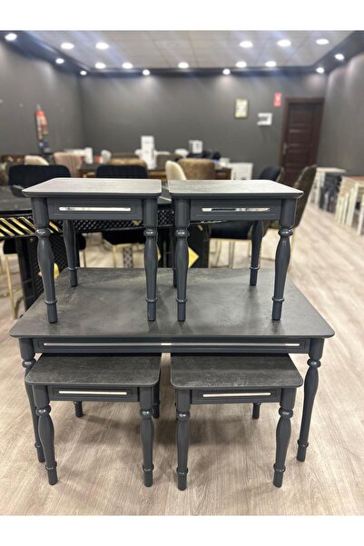 DEREN HOME Orta Sehpa Ve 4 Adet Yan Sehpa MDF Gürgen Ayak Yer Kaplamayan Deko...